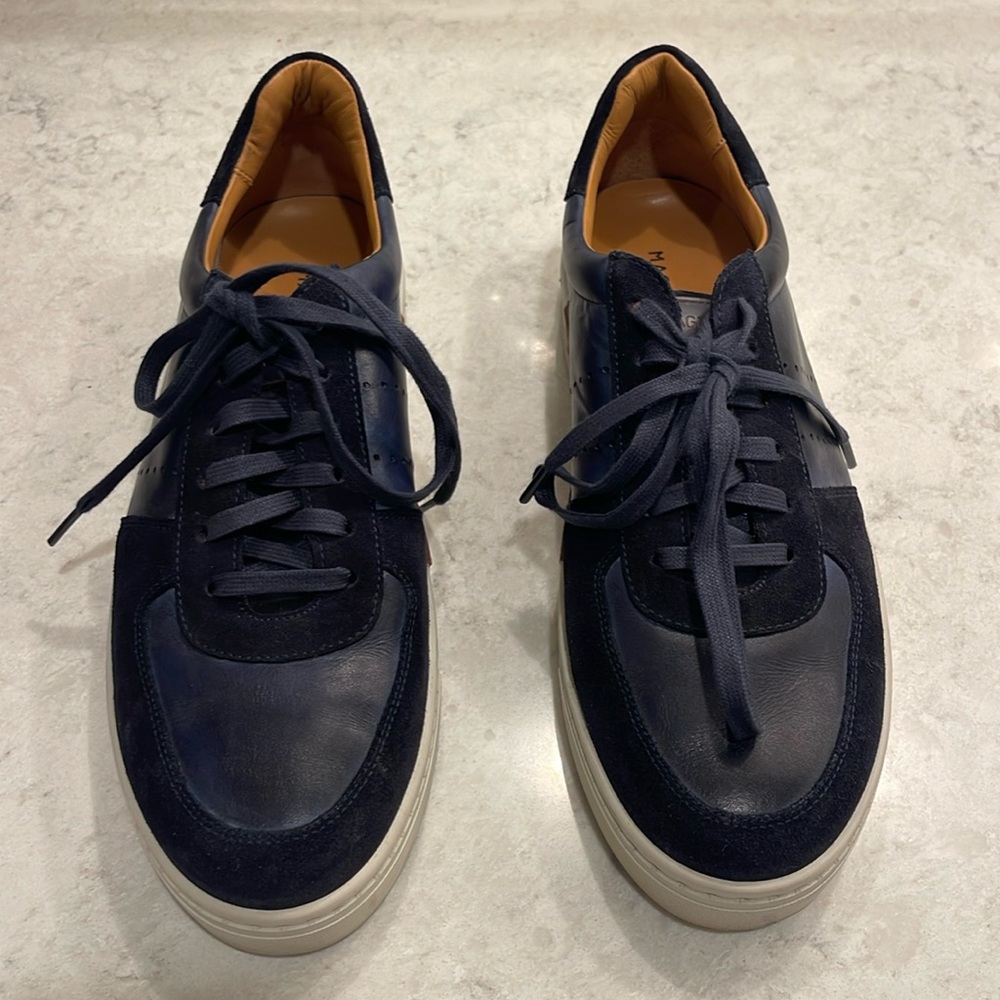Magnanni Shoes, Black Leather and Suede Sneakers, size 9 - Picture 3 of 9